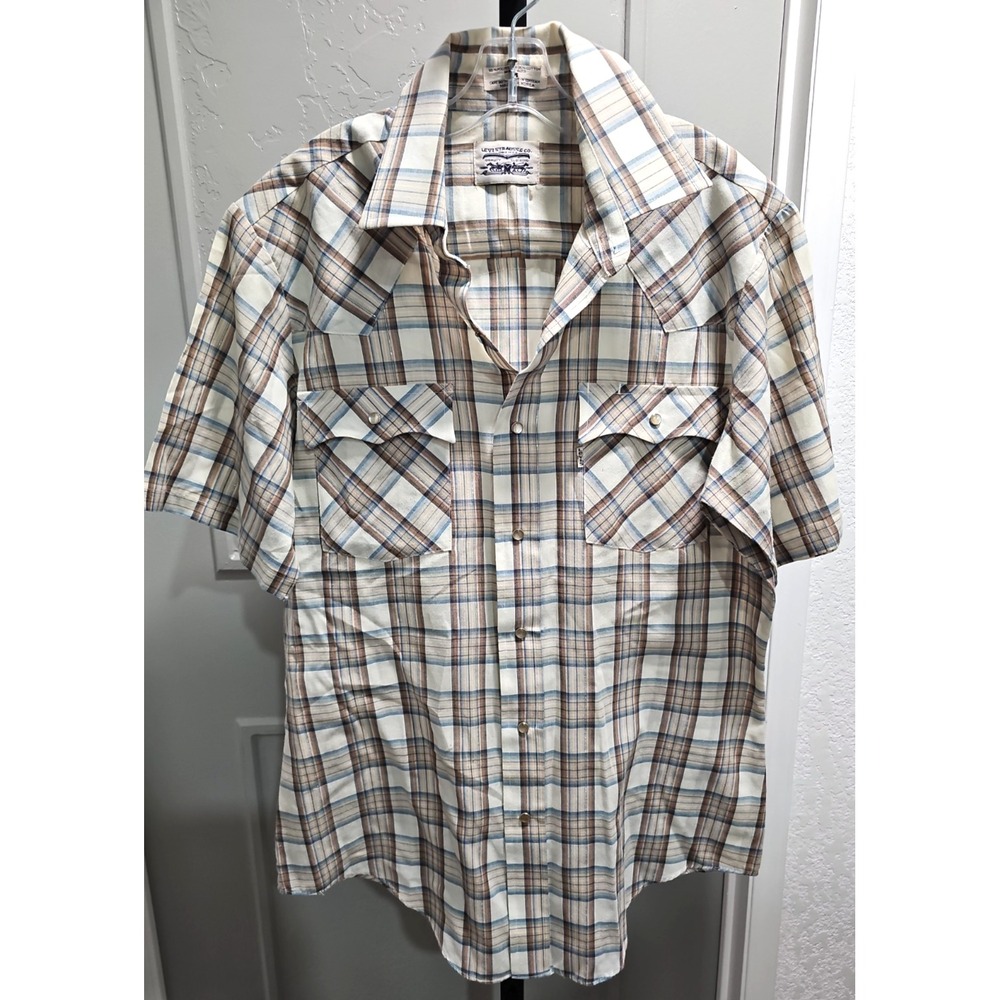 Vintage Levi Strauss Western Shirt Men's M Plaid Pearl Snap